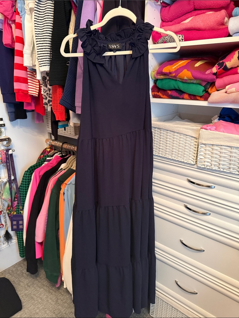 SSYS Navy Ruffle-Trim Tiered Maxi Dress